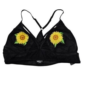 Vtg Y2K Spencers Gifts Sz S/M Barlette Bra Black w/ Sunflower Embroidered NEW